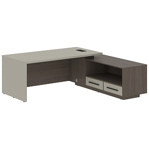 Стол руководителя с тумбой VELION VCT 2119(R), правый, аметист/дуб сильвер , 2100х1900х750 мм