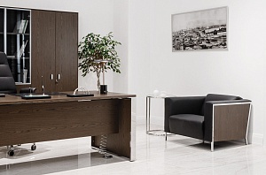 Кресло VISPO WOOD, кожа, черный, шпон орех мароне/хром
