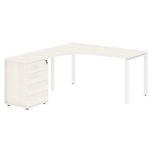 Стол эргономичный с тумбой EDIS U EUCET 1518(L), левый, ясень траун/белый, 1560х1880х750 мм